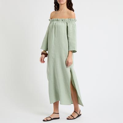 Sage Linen Bardot Dress